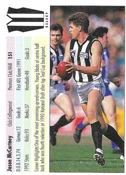 1993 Select AFL #151 Jason McCartney Back